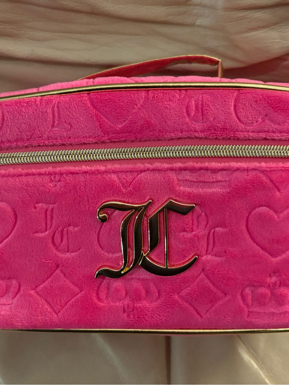 Juicy Couture Hot Pink Velvet Cosmetic Case with Gold-Tone Logo